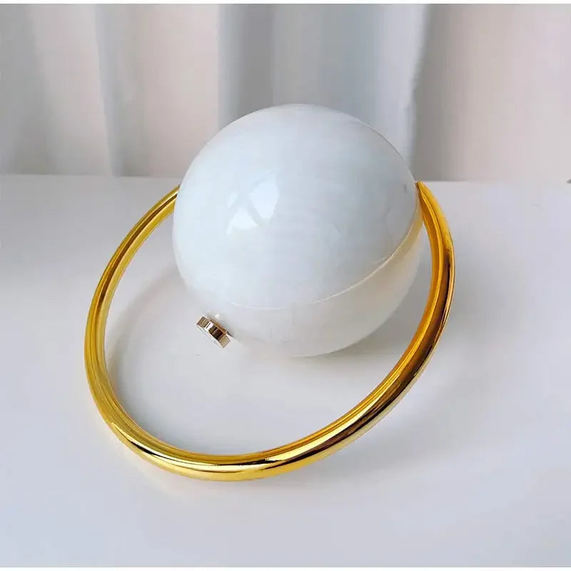  Designer Electroplating Circular Handle Handbag,Sphere Evening Elegant Clutch Purse,Women Fashion Marble Pattern Tote Bag
