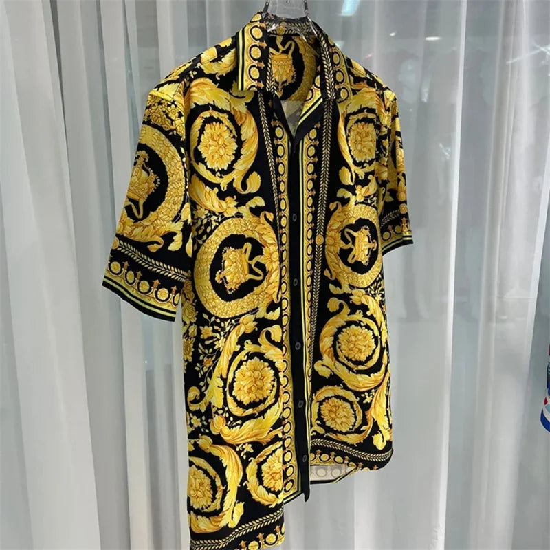 2025 Spring and Summer New Fashion Digital Printing Men's Short Sleeve Shirt High Quality Comfortable Lightweight Fabric