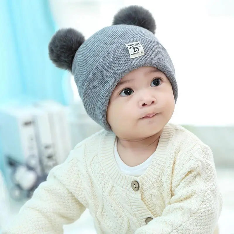 Autumn Winter Warm Baby Knitted Hats with Scarf Kids Knit Beanie Caps Solid Color Children's Hat Toddler Boys Girls Accessories