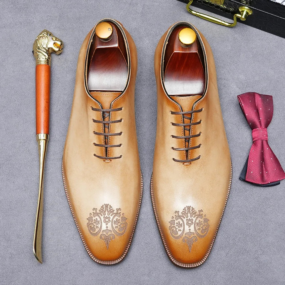 Elegant exclusive Men's Handmade Whole-Cut Leather Shoes | Genuine Cowhide, Leather Lining, Formal Business Wedding Dress Shoes