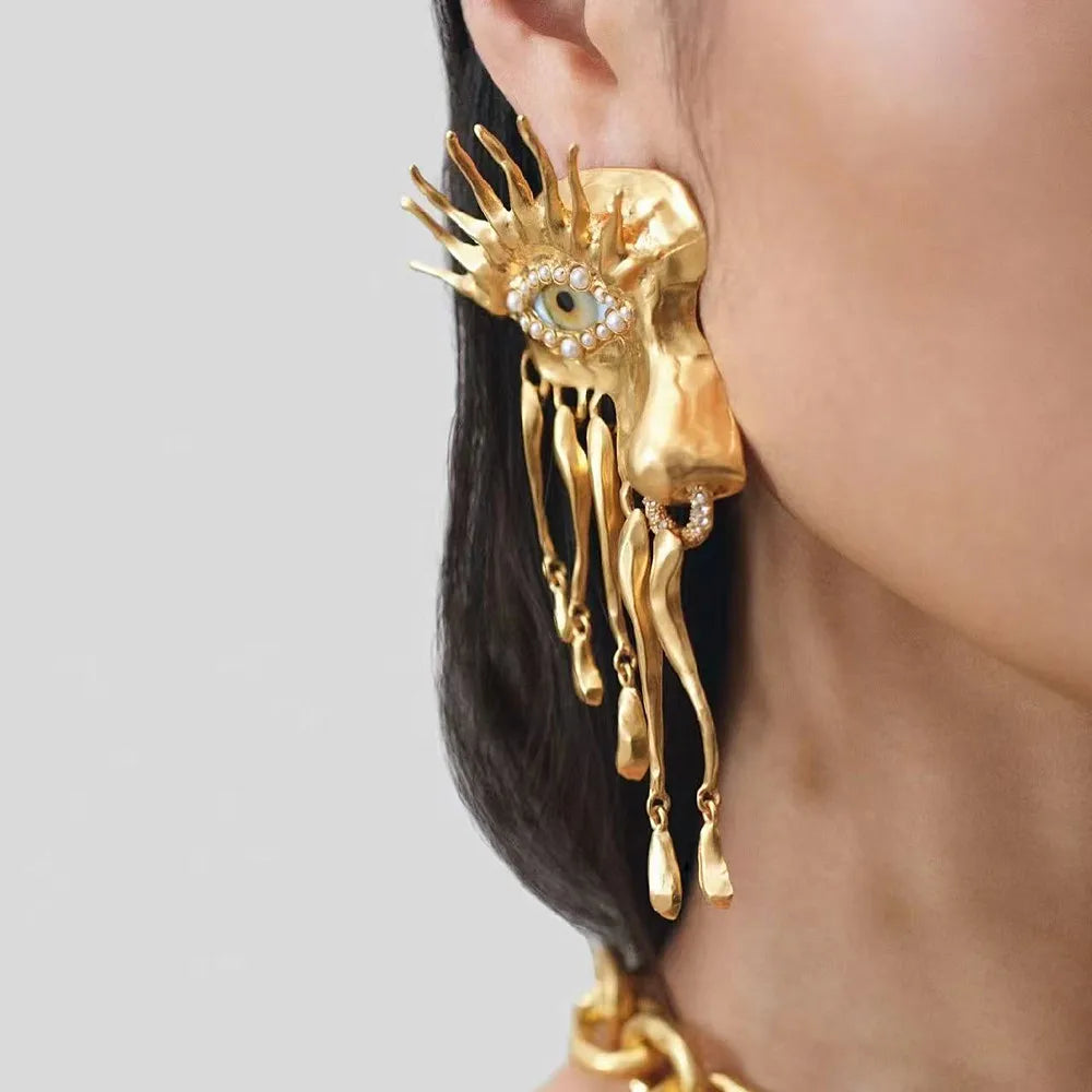 High Quality Metal Golden Plated Eyes Dangle Earrings For Women Jewelry New Arrival Fashion Exaggerated Lady Ears' Accessories