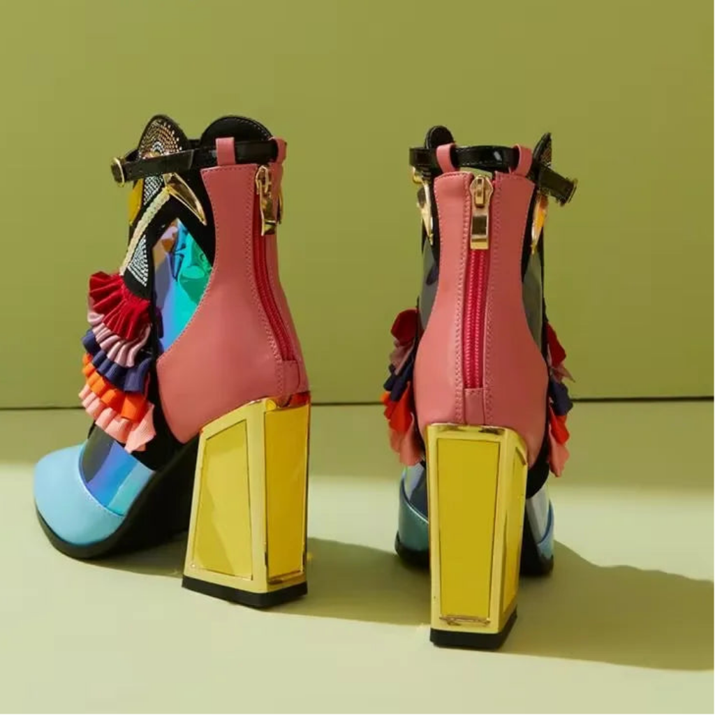 Mixed Color Women Boots Novetly Pointed Toe Thick Bottom Platform Ankle Boots Women Blingbling Shoes Mujer Modern Bota All Match