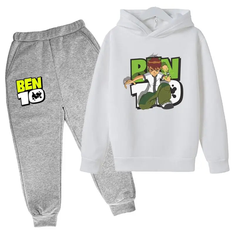 Ben Tennyson 10 Kids Spring Autumn 2pcs Cartoon Print Casual Hoodie+Pants Tracksuits 2-13 Years Boys Girls Outfits Children Sets