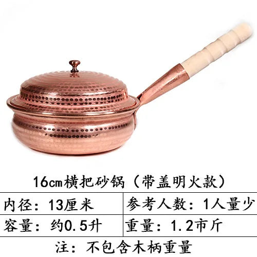 Handmade Pure Copper Double-Ear Rice Pot with Thickened Base Premium Heat Conduction Cookware for Noodles Soup Durable
