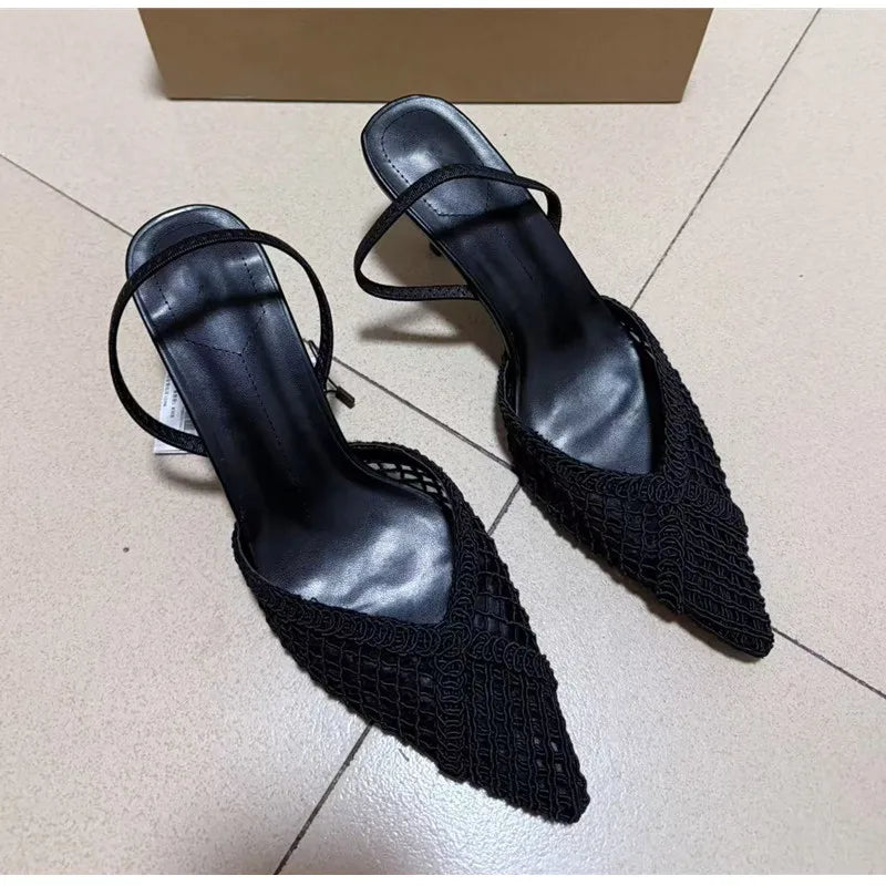 Ins style Fashion Weave Hollow out Women Pumps Summer Fashion Slingbacks Office Lady Thin High heels Elegant Party Prom Shoes