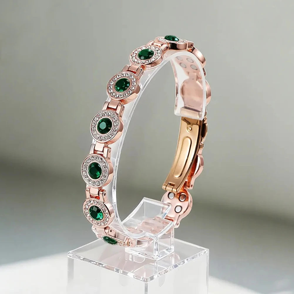 4x Strong Magnetic Bracelet for Women, High Gauss Magnets - Adjustable Length With Safety Clasp And Inlaid Artificial Rhinestone