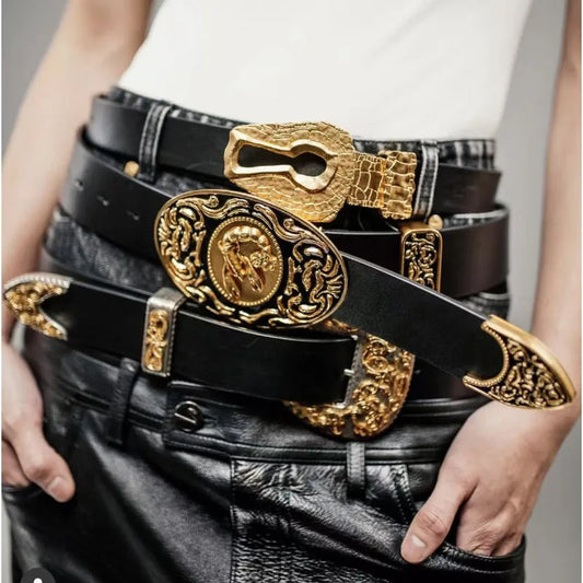 Women's Luxury Vintage Metal Buckle Belt Designer Celebrity Style Slim Trendy Multiple