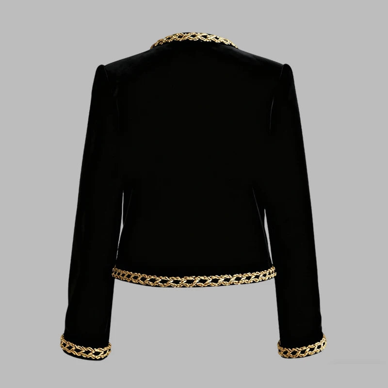 Modigirl Woman Gold Embroidered Jackets 2026 New Velvet Long Sleeve Round Neck Button Christmas Holiday Ladies Coat