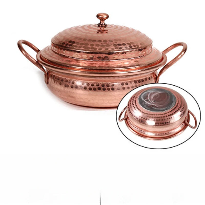 Handmade Pure Copper Double-Ear Rice Pot with Thickened Base Premium Heat Conduction Cookware for Noodles Soup Durable