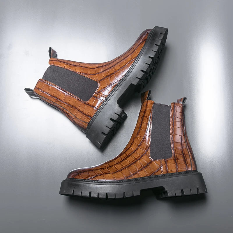 2025 Fashion Brand Men's Comfortable Fit Thick Soled Chimney Boots Autumn New High Top Chelsea Boots Plus Large Workwear Boots