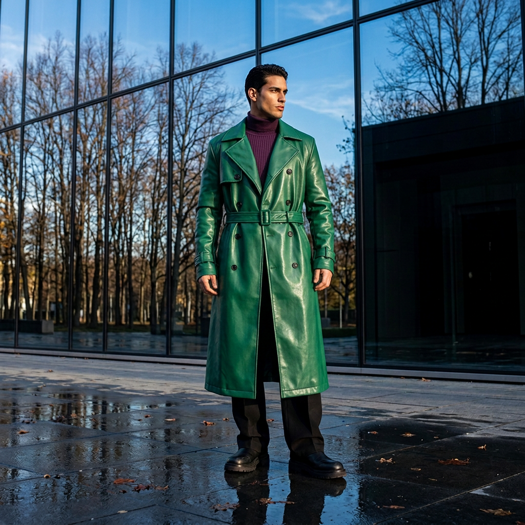 Nerazzurri Autumn Extra Long Soft Green Oversized Pu Leather Trench Coat for Women Shoulder Pads Belt Double Breasted Overcoat