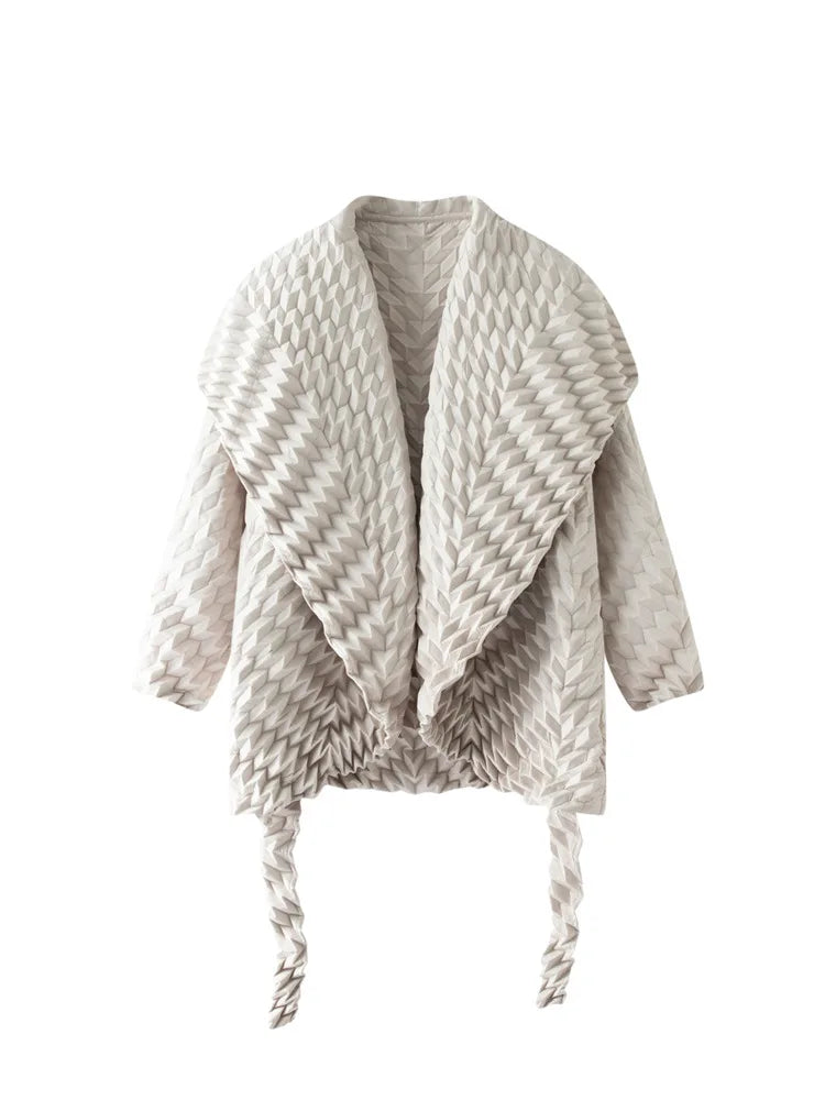 Miyake Pleated Top, Women's Solid Color Short Jacket, Handmade Pleated Versatile Loose Version, Lapel Cardigan, Autumn New Style