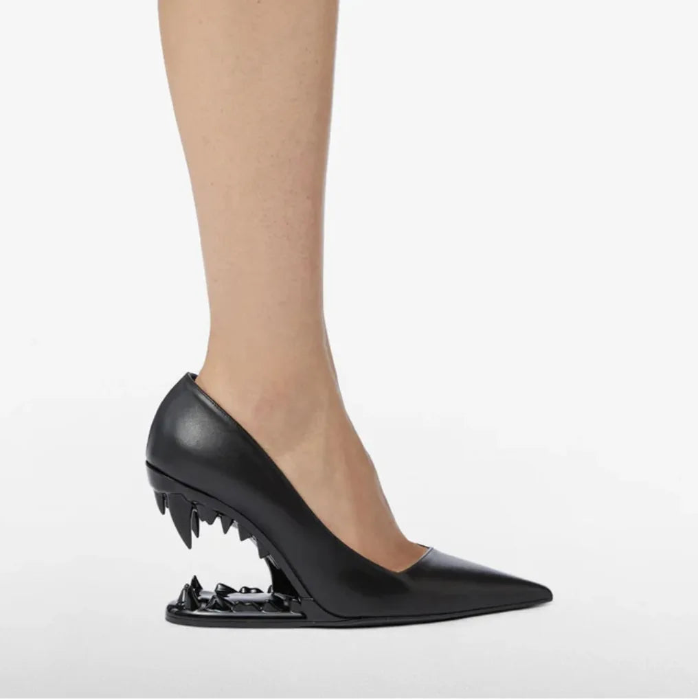 Sexy Pointy Toe Super High Heel Pumps Women Metal Tiger Tooth Heel Runway Pumps Lady Fashion Show Shoes Night Club