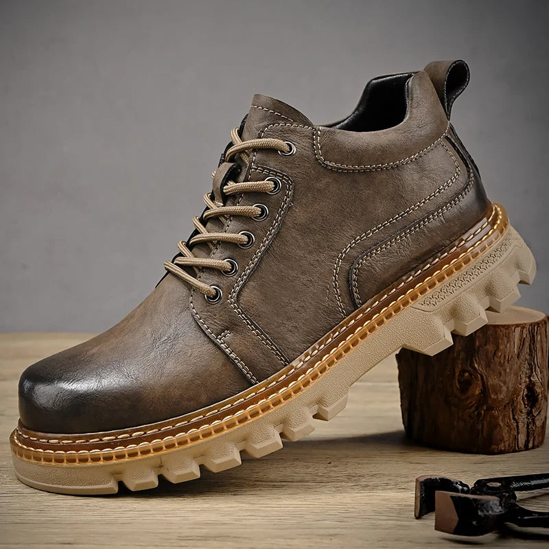 New Genuine Leather Men Boots Cow Leather Upper Durable Sole Lace up Autumn Winter Boots  Daily Leisure Outdoor Shoes For Man