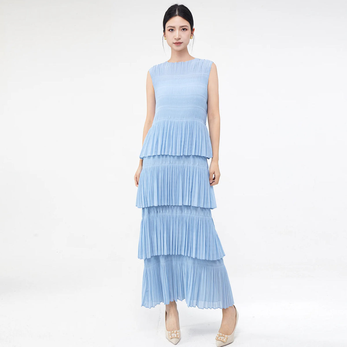 Miyake Folds 2024 Spring/summer New Elegant Women's Sleeveless Dress Fashion Everything Cake Dress