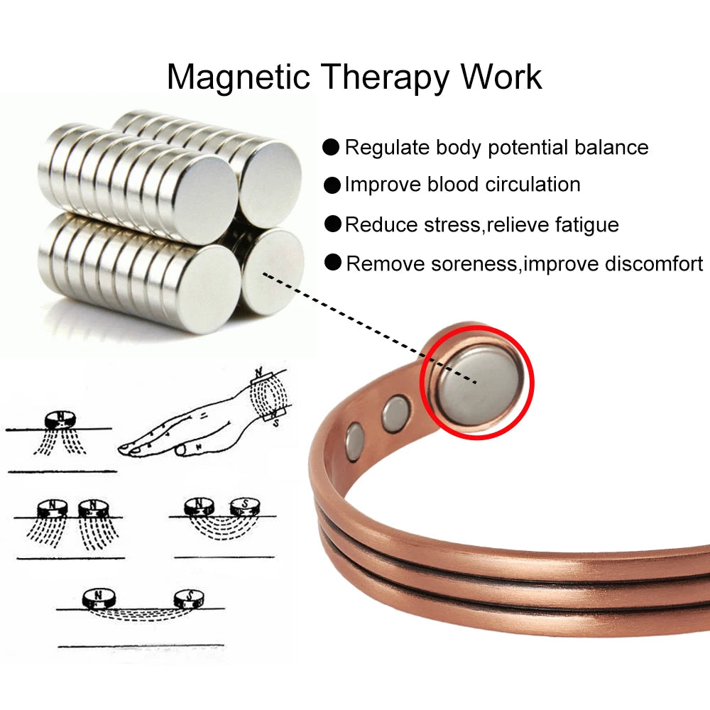 Vinterly Pure Copper Bracelet Men Women Adjustable Vintage Stripe Magnetic Bangle Arthritis Health High Magnet Jewelry Resizable