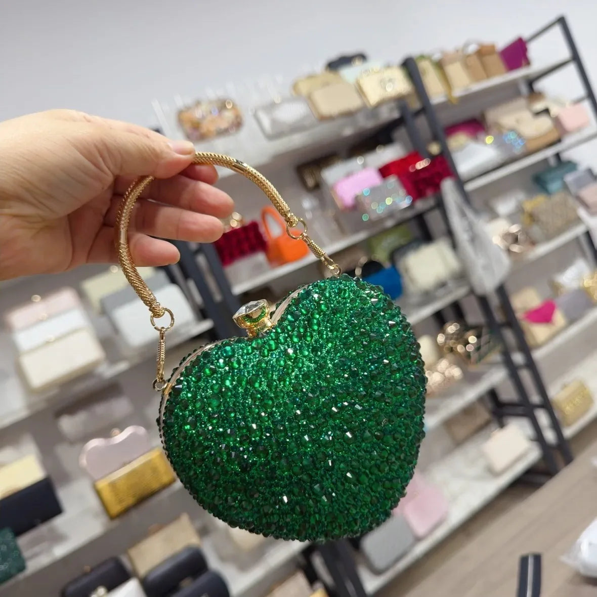 Luxury Diamond Inlay Heart Shape Crystal Clutch Purse Stones Evening Wedding Party Shoulder Bags Handle Rhinestone Mini Handbags