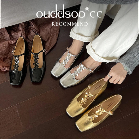 Ods Lolita Shoes 3cm Heels Square Toe Lace-Up Classic Style Sandals Ladies Slip On Shallow Mouth 2025 Mary Jane 5cm Gold Retro