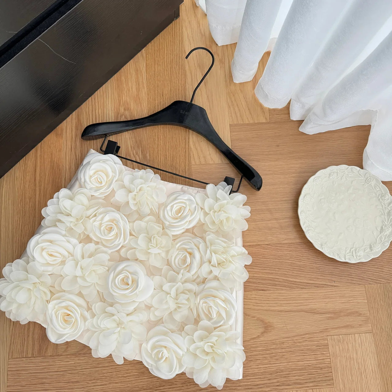 Spring Women Temperament Package Hip Black Three-dimensional Rose Skirt Female Sweet Fashion Y2k A Line Mini Kawaii Skirts