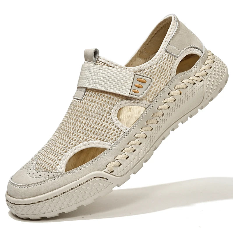 Brand Mesh Leather Men Summer Loafers Breathable Driving Shoes Moccasins Hollow Out Male Cool Lazy Shoe Leisure Walk Men Sandals