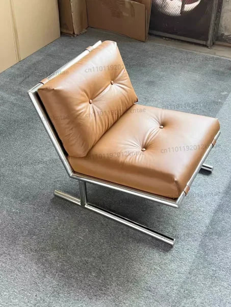 Minimalist stainless steel striped fabric single sofa chair - living room, balcony, leisure seating