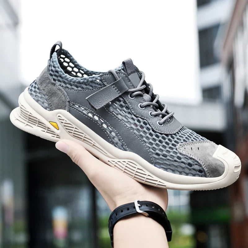 Breathable Men Casual Mesh Shoes Lightweight Summer Flats Comfortable Driving Shoes Simple Style Outdoor Walking Shoes Sneakers