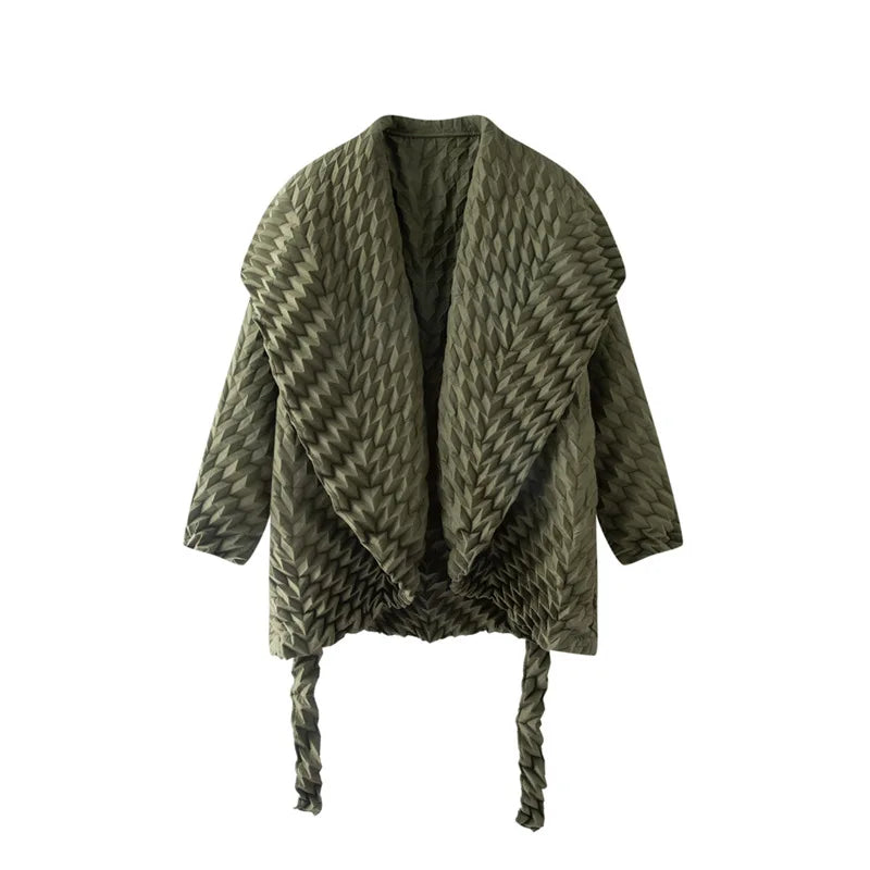 Miyake Pleated Top, Women's Solid Color Short Jacket, Handmade Pleated Versatile Loose Version, Lapel Cardigan, Autumn New Style