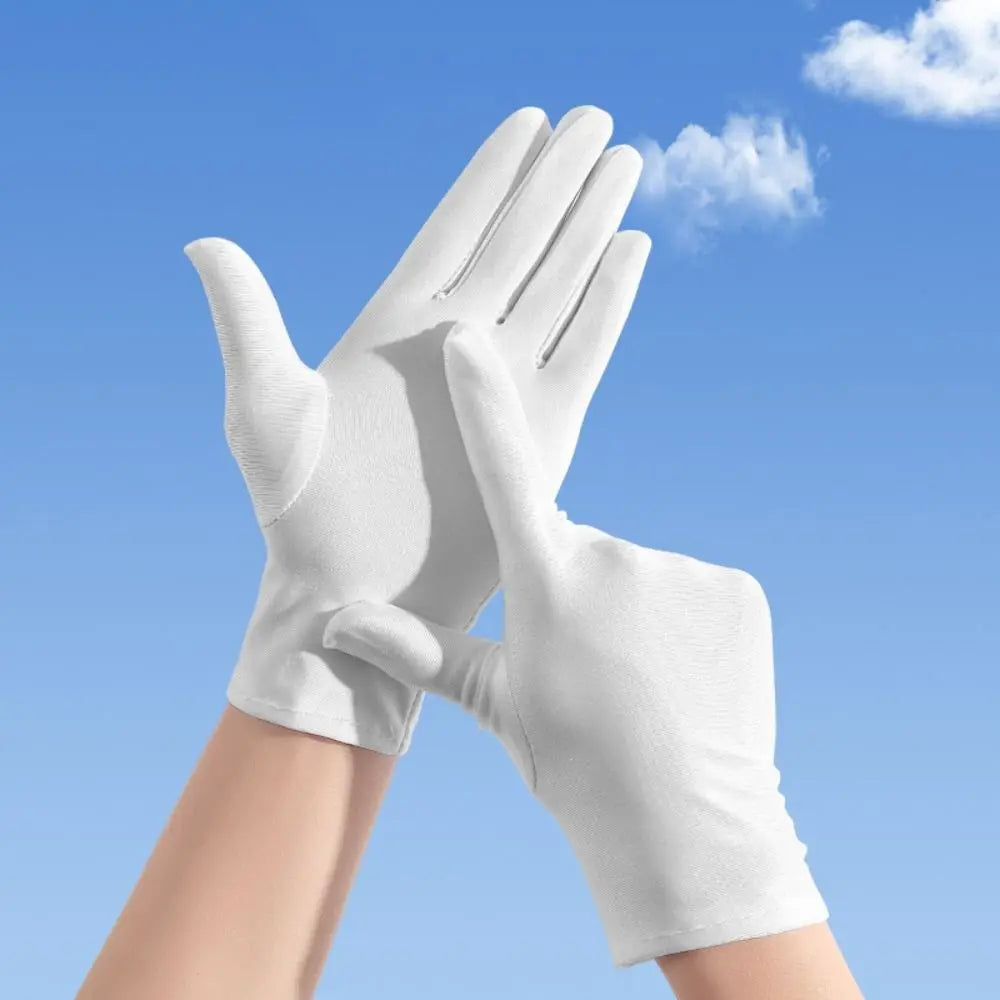 Solid Color Milk Silk Driving Gloves Non-Slip Stretch Ceremonial Gloves Sunscreen Breathable Serving Waiters Mittens Women
