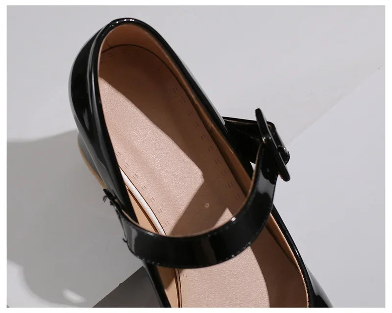 Spring Autumn Women Platform Mary Janes High Thick Heel Orange Red Patent Leather Dress Office Lady Round Toe Buckle Strap Pumps