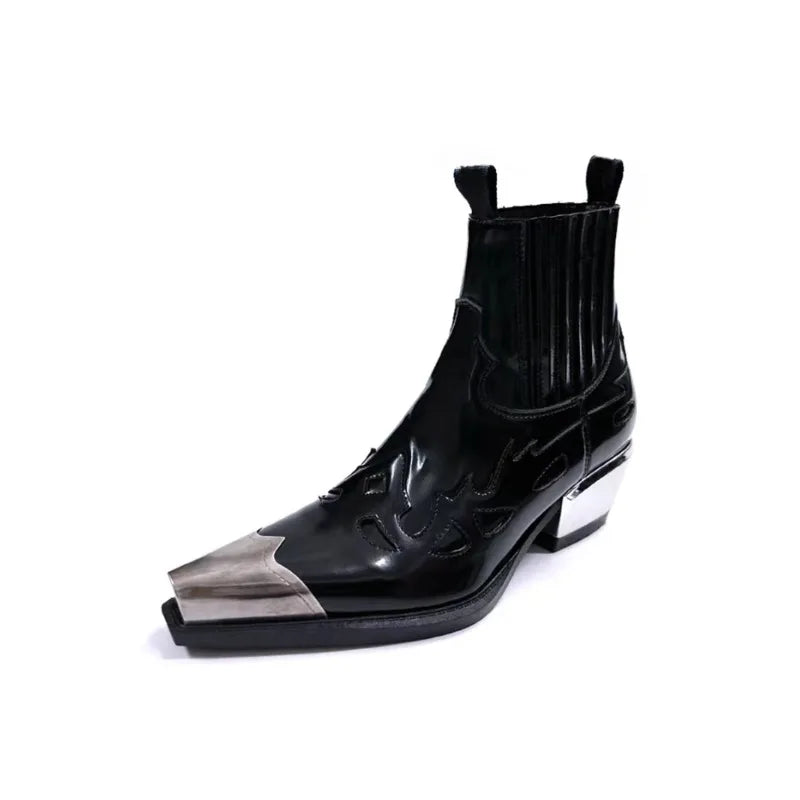 Mens Boots Fashion Brand Metal Punk Boots Men Woman Autumn Winter Western Cowboy Pointed Chelsea Boots for Men