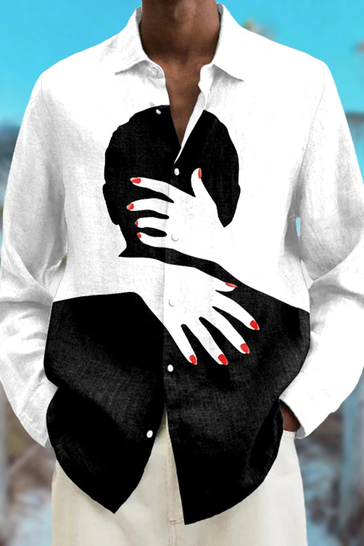 Fashion Abstract 3D Printed Long Sleeve Shirts Simple Black And White Color Scheme men's Tops Casual Lapel Button Up Shirt