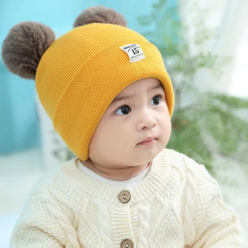 Autumn Winter Warm Baby Knitted Hats with Scarf Kids Knit Beanie Caps Solid Color Children's Hat Toddler Boys Girls Accessories