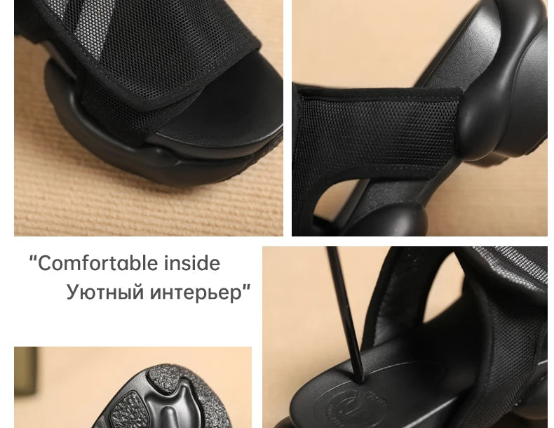 Ods Chic Women Real Genuine Leather Sandals Thick Sole Chunky Heels Goth Shoes Summer Ladies Flat Platform Sandal Punk Slide4142