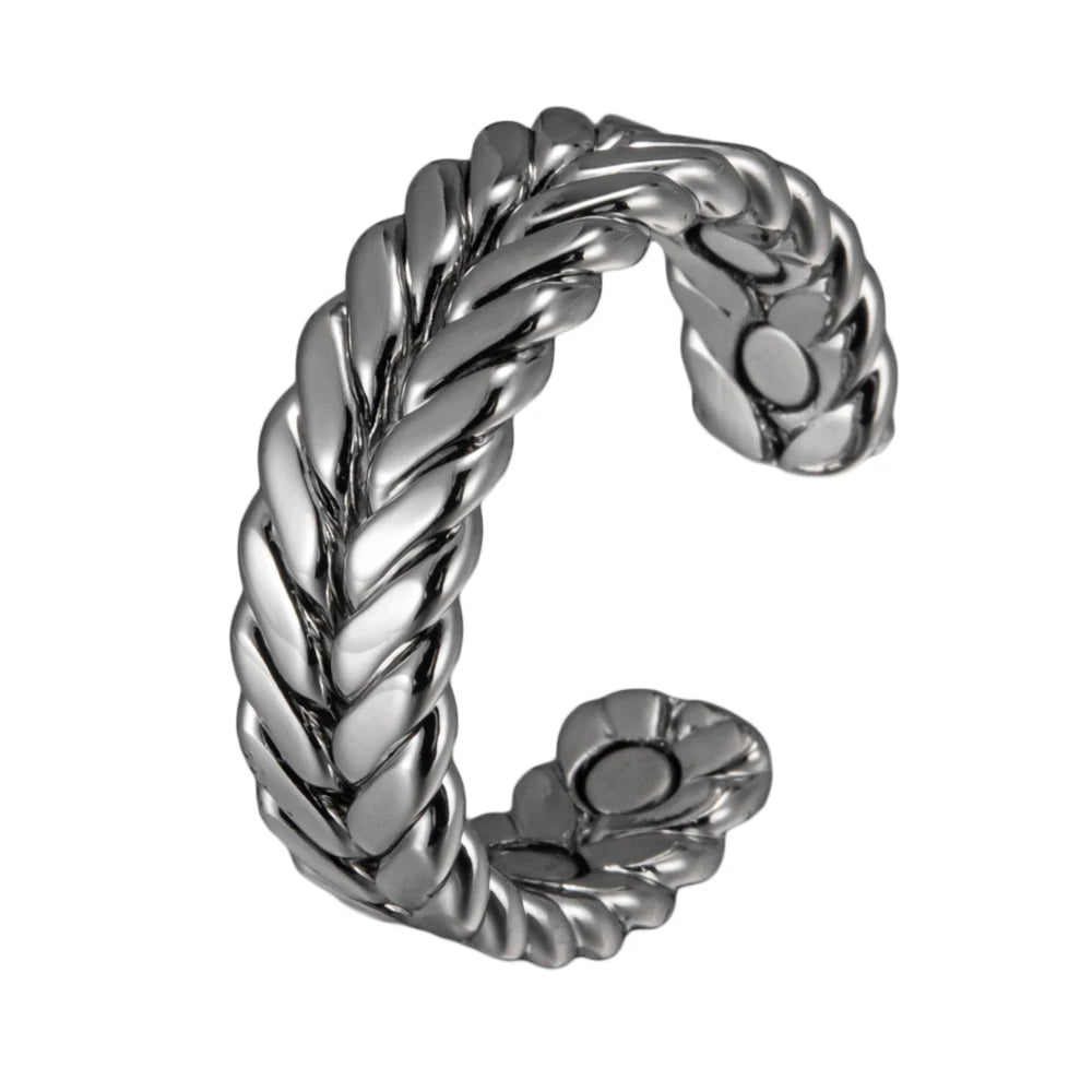 Vinterly Pure Copper Rings Magnetic Health Energy Braided Twisted Finger Open Cuff Adjustable Wedding Bands 7.3mm Wide Jewelry