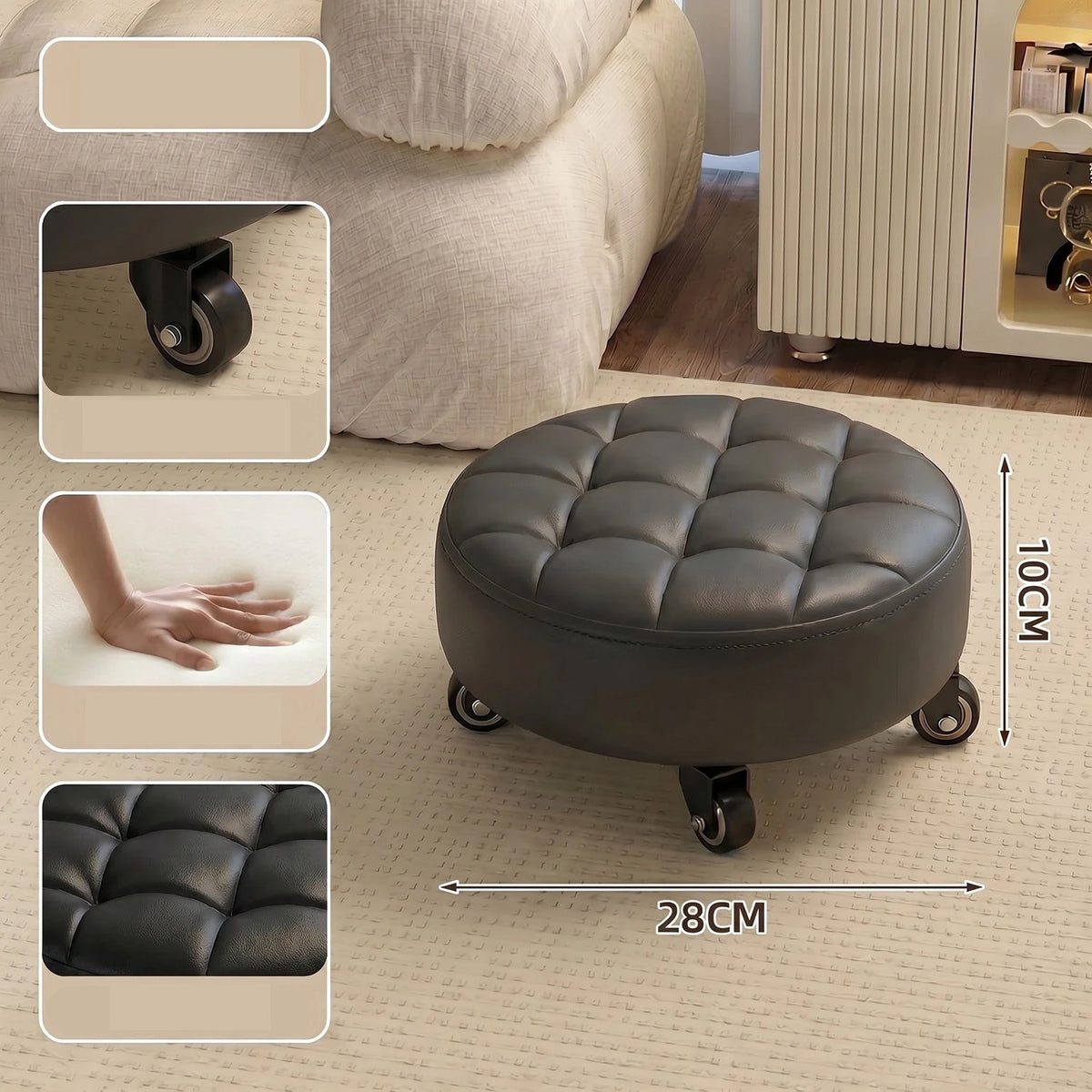 Household Wheeled Low Stools Floor-cleaning Chairs Wheeled Seam Sealing Stools Rotating Nail and Pedicure Round Stools