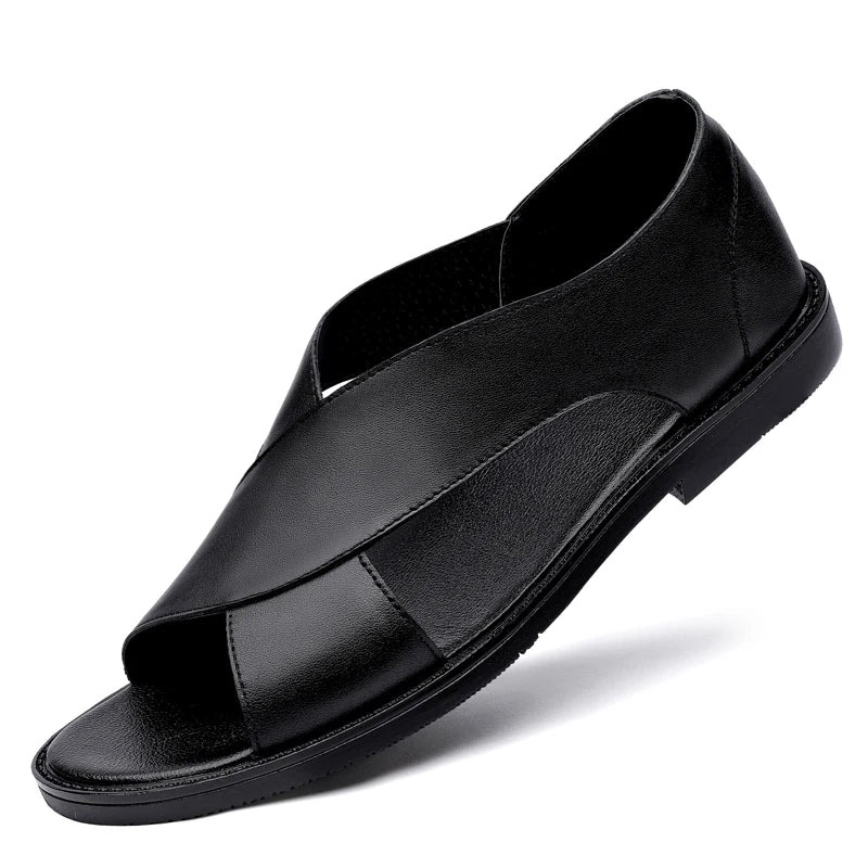 2023 New Genuine Leather Men's Sandals Flat Open Toe Rome Style Mens Sandalias Summer Breathable Beach Gladiator Sandals for Men