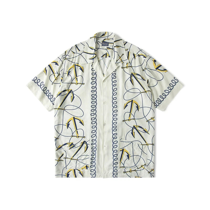 Rugged Bronson Anchor Border Rayon Camp Shirt Old-Fashion Men's Hawaiian Shirt For Beach Vacation