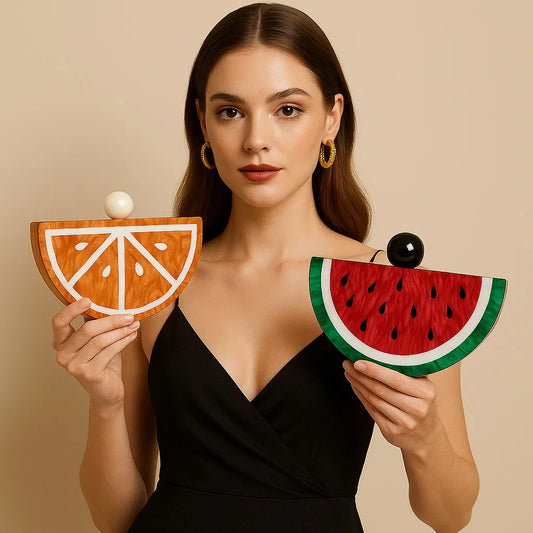 Women's New Acrylic Shoulder Bag Half Moon Shaped Crossbody Bag Orange Watermelon Shell Acrylic Bag Fashion Evening Handbag