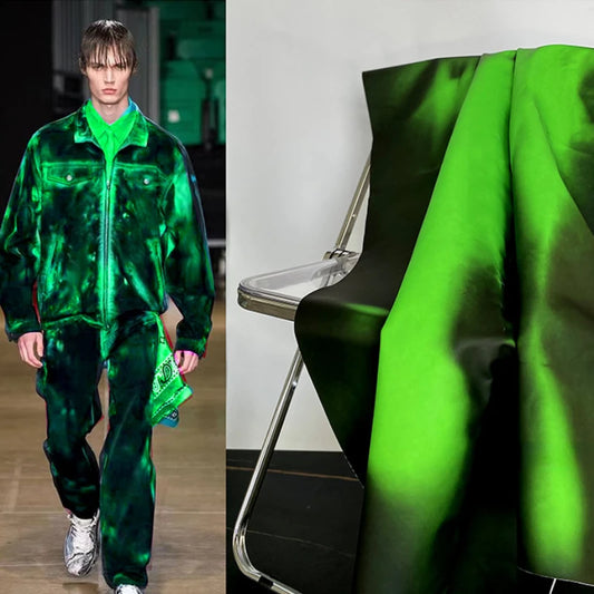 Leather PU Fabric Photosensitive Black Turns Green Creative Designer Apparel Sewing Fabrics Cloth for By Meter Diy Material