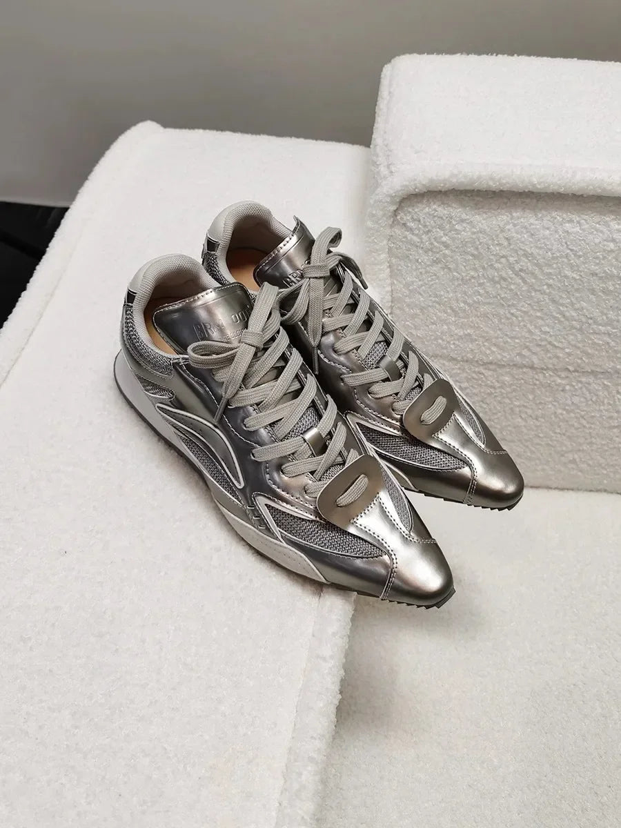 Trendy Pointed Toe Sport Shoes Heightening Gold And Silver Thread New Small Audience Design for Adult Women Summer Casual Shoes