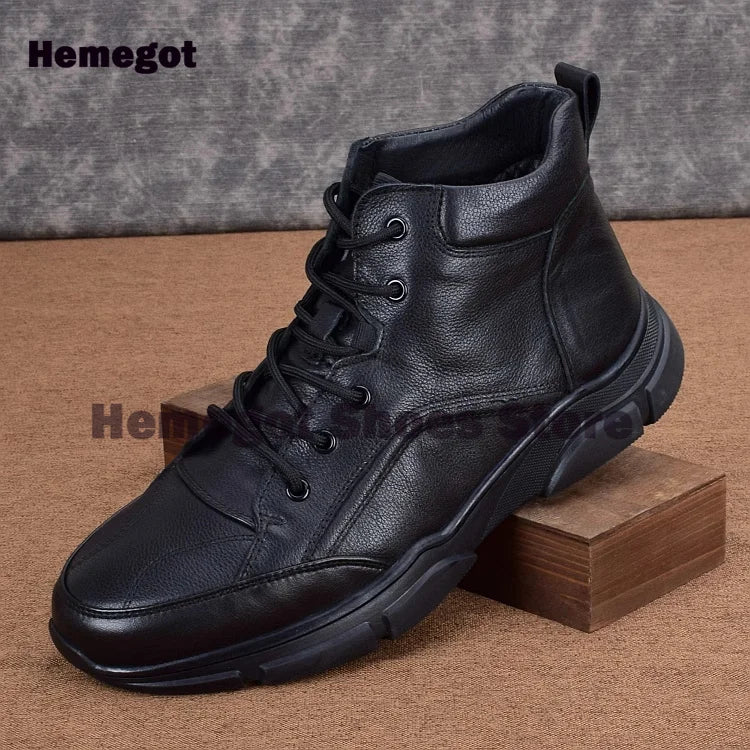 Men's Winter Warm High Top Leather Shoes Black Leather Casual Business Plus Plush Thick Soled Men's Cotton Shoes Males Shoes