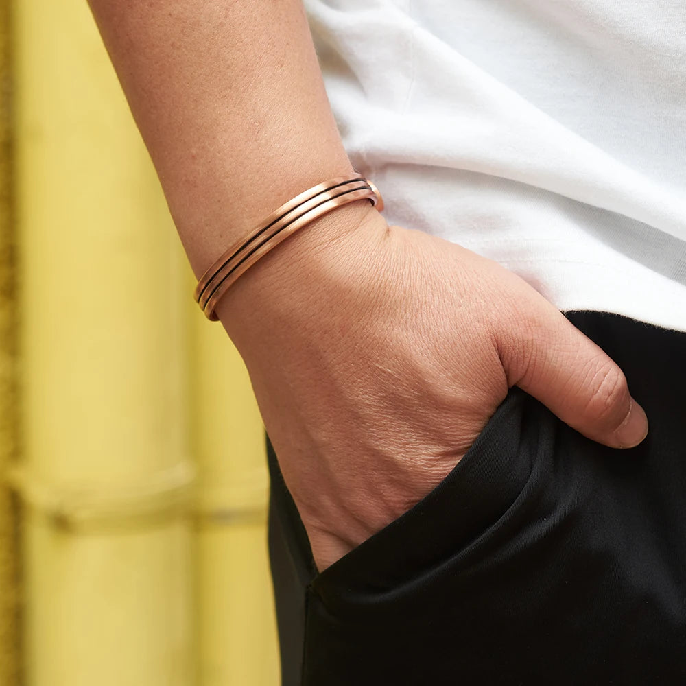 Vinterly Pure Copper Bracelet Men Women Adjustable Vintage Stripe Magnetic Bangle Arthritis Health High Magnet Jewelry Resizable