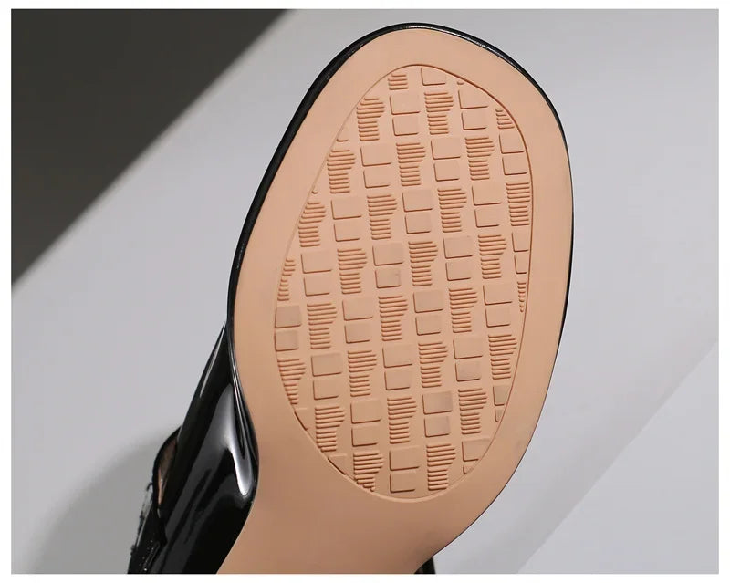Spring Autumn Women Platform Mary Janes High Thick Heel Orange Red Patent Leather Dress Office Lady Round Toe Buckle Strap Pumps