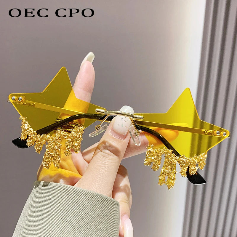 Shiny Luxury Diamonds Sunglasses Women Men Trends Punk Rimless Sun Glasses Female Personality Rhinestone Eyewear Shades UV400