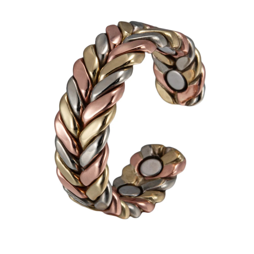 Vinterly Pure Copper Rings Magnetic Health Energy Braided Twisted Finger Open Cuff Adjustable Wedding Bands 7.3mm Wide Jewelry