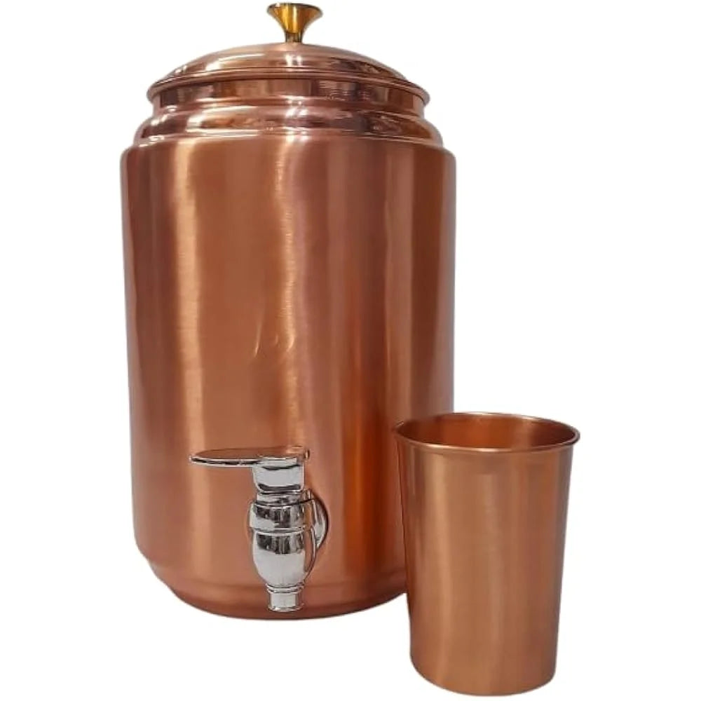 100% Pure Handmade Copper Water Dispenser 5L Glass Water Tap Hammered Copper Water Tank Metal Matki Eco-Friendly Bar Accessories