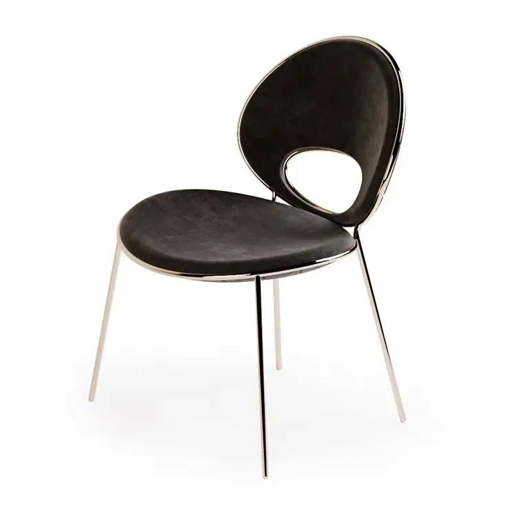 Italian Minimalist Creative Modern Personality Leather Restaurant Armrests Stainless Steel Back Dining Chair