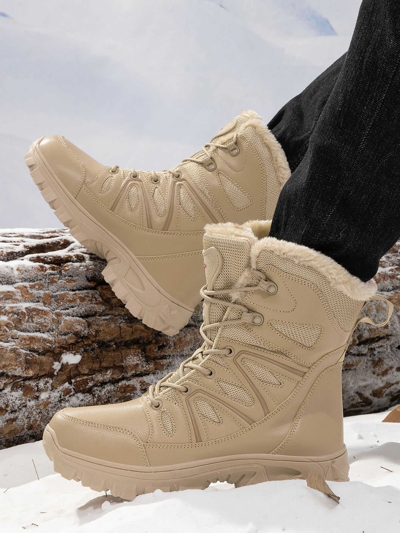 2026 Men Winter Outdoor Velvet Warm Snow Boots Walking Shoes Waterproof Ski Shoes High-Top Cotton Boots Thick Cotton Shoes
