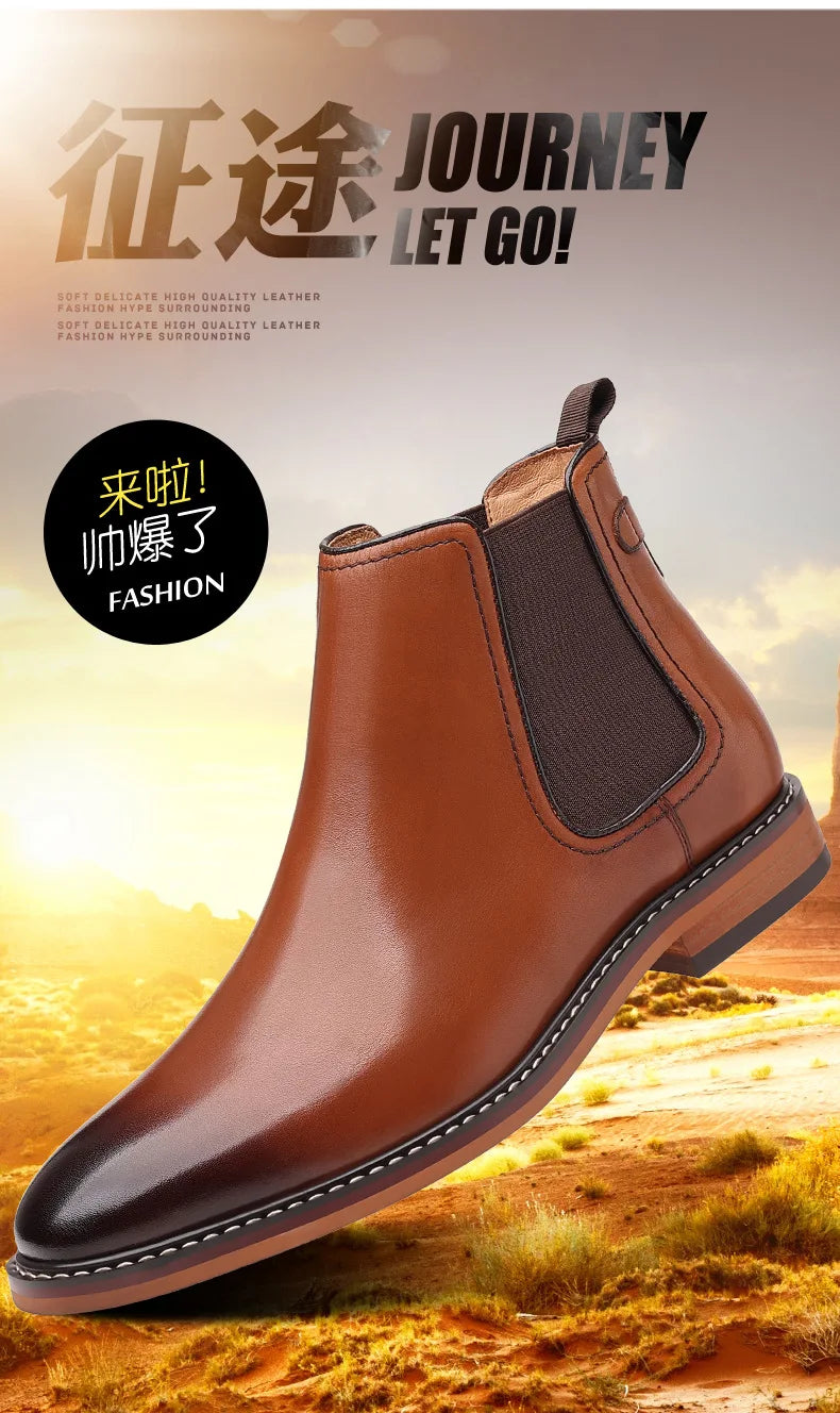 Elegant Men's Chelsea Boots Genuine Cow Leather Handmade Boot Shoes Work Shoes For Formal Dress Wedding Business Party New