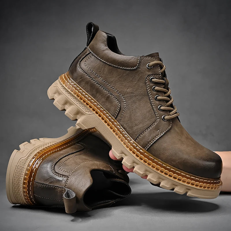 New Genuine Leather Men Boots Cow Leather Upper Durable Sole Lace up Autumn Winter Boots  Daily Leisure Outdoor Shoes For Man